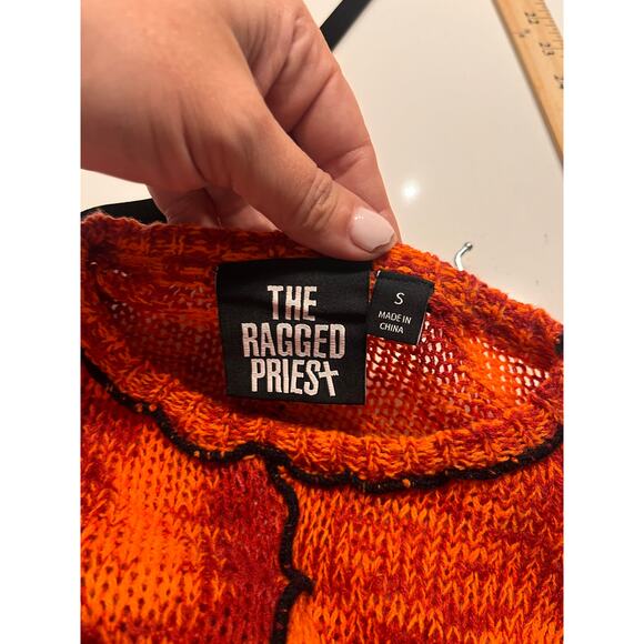 NEW Ragged Priest Orange Open Stitch Cropped Knit Top Sz S - Picture 5 of 9